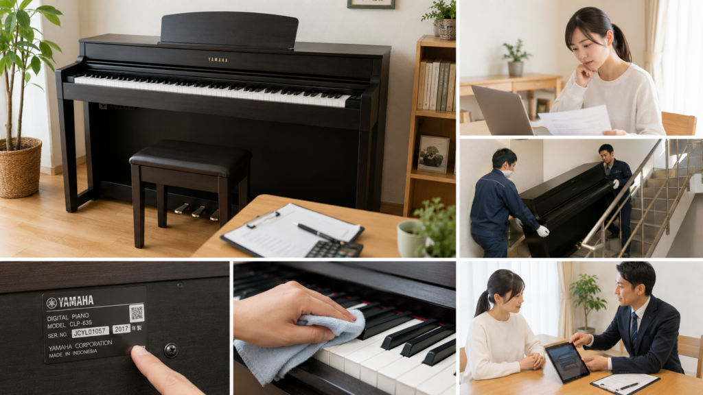 YAMAHA電子ピアノの査定と出張買取・搬出条件を確認する様子