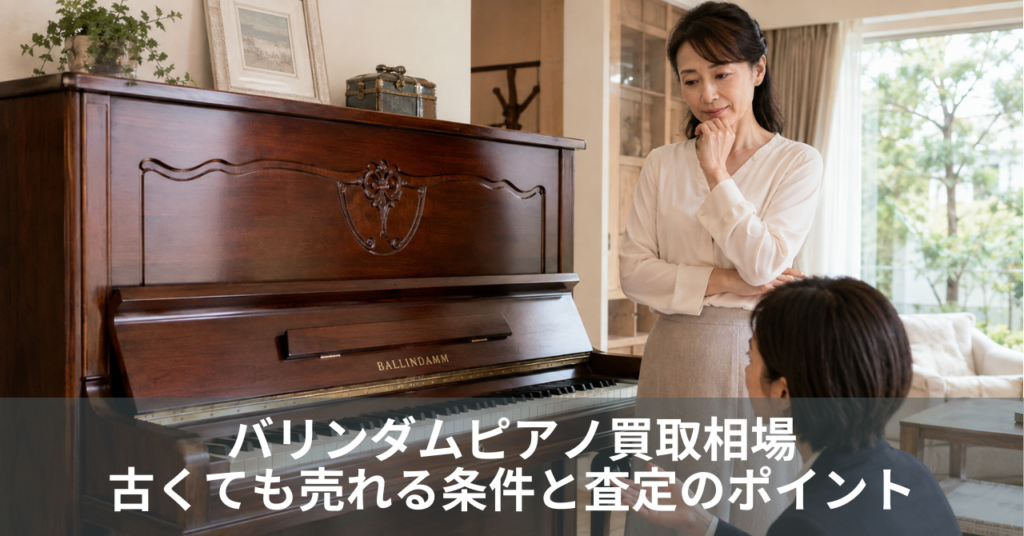 バリンダムピアノの買取査定を受ける女性
