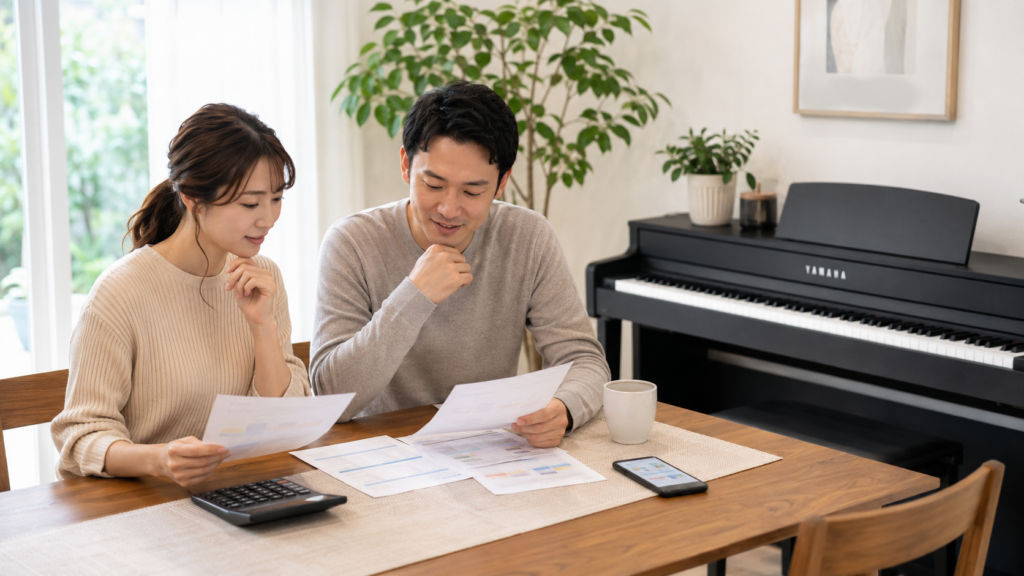YAMAHA電子ピアノの買取査定を比較して最終受取額を確認する夫婦