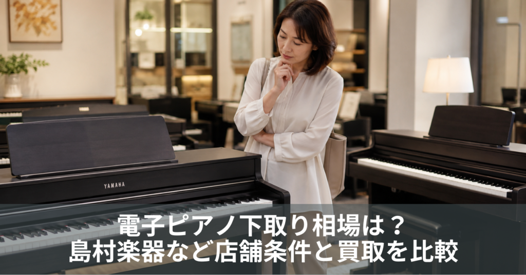 電子ピアノの下取りと買取を比較する女性