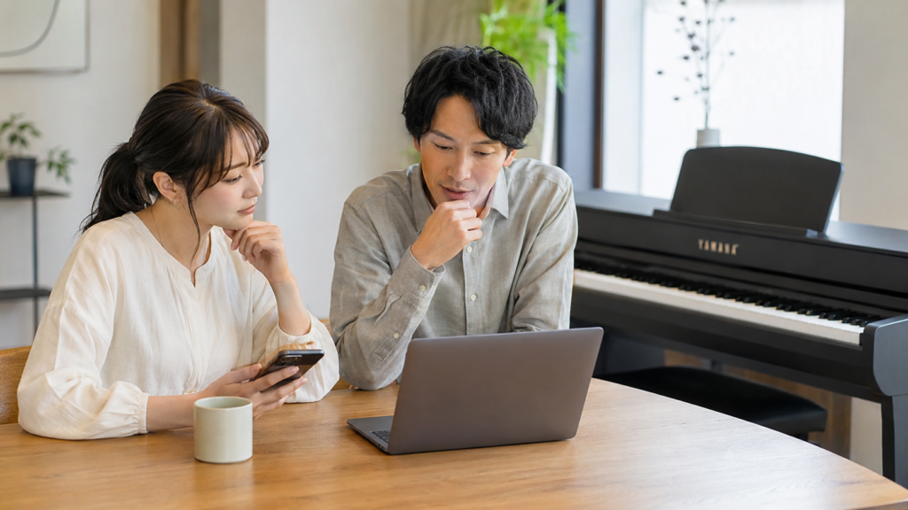 電子ピアノの下取りと買取査定を比較する夫婦