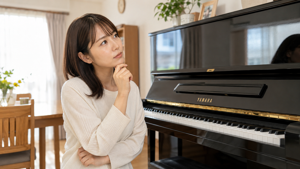 鹿児島でピアノの査定額と搬出条件を比較し売却を検討する女性