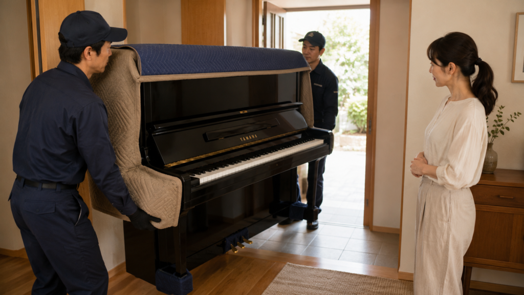 YAMAHAピアノを専門スタッフが自宅から搬出する様子