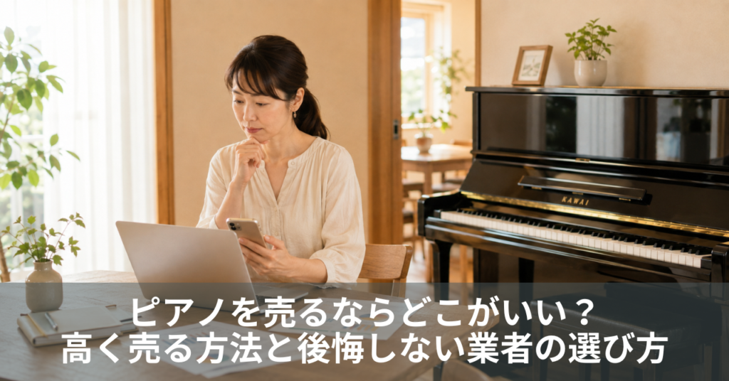 YAMAHAのピアノを売る前に査定先を考える女性