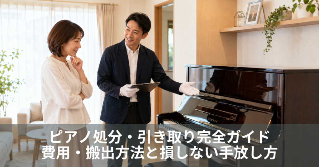 ピアノ処分前にYAMAHAアップライトピアノを査定する様子