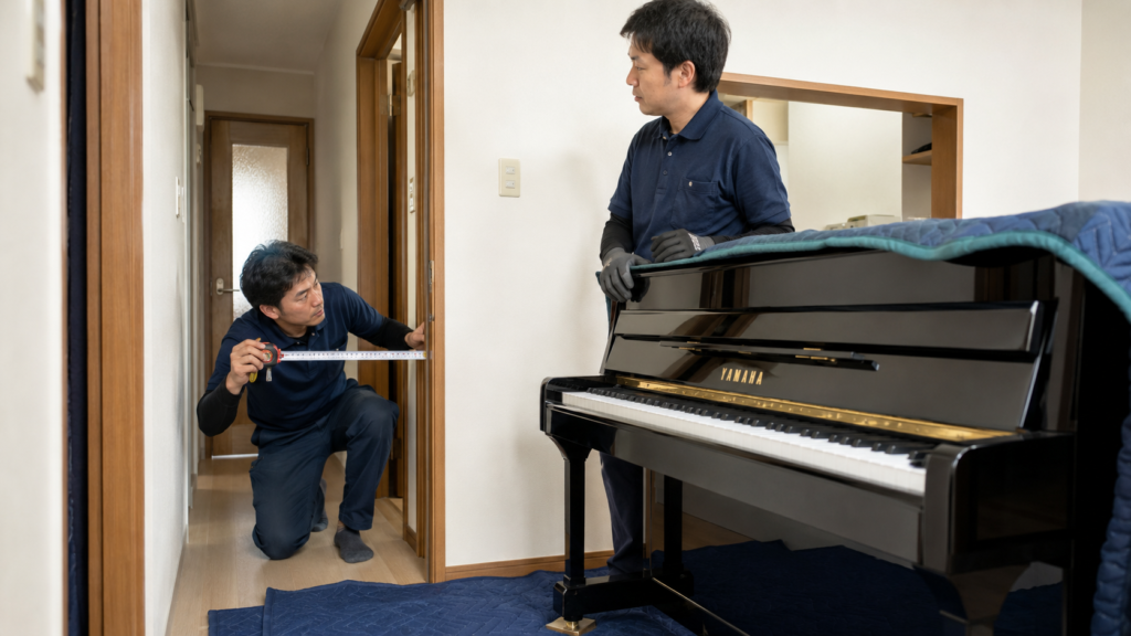 ピアノ運搬前に廊下と搬出経路の幅を測る専門業者