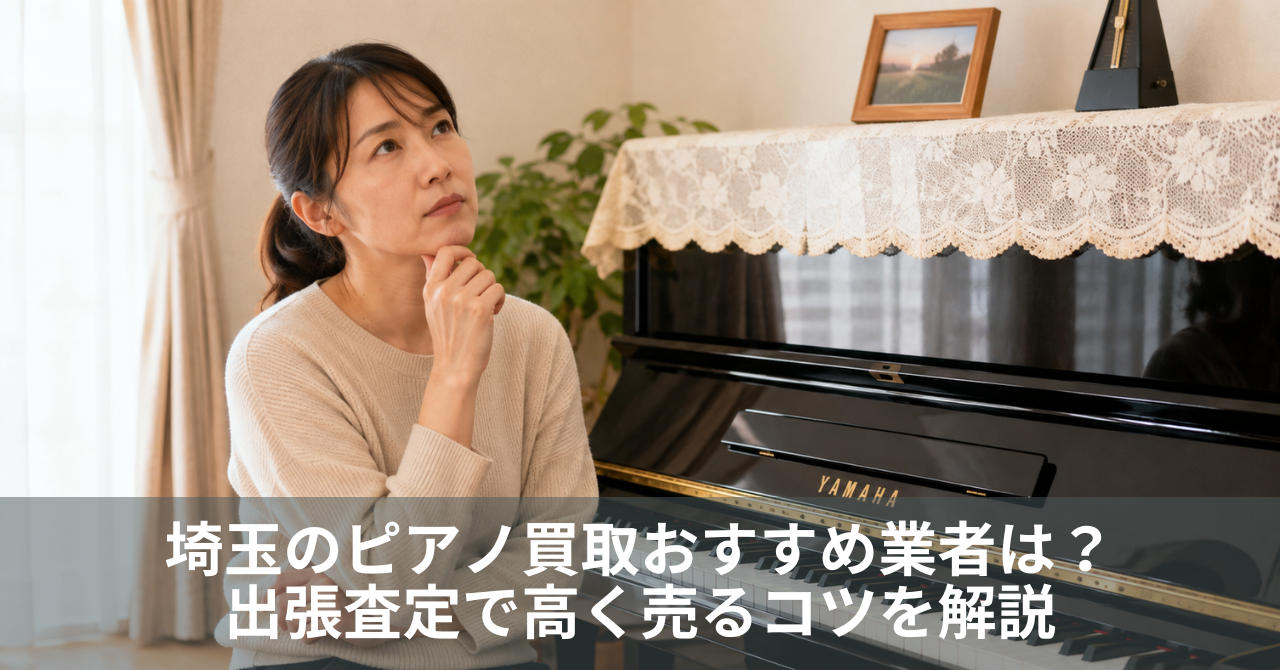 埼玉でピアノ買取を検討する女性とYAMAHAアップライトピアノ