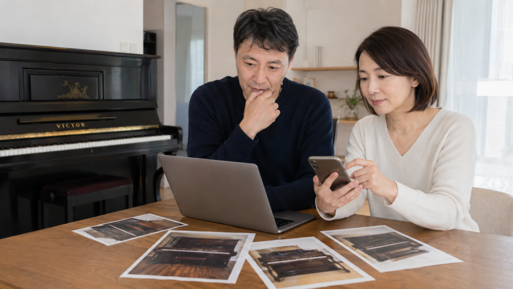VICTORピアノの買取査定を複数社で比較する夫婦